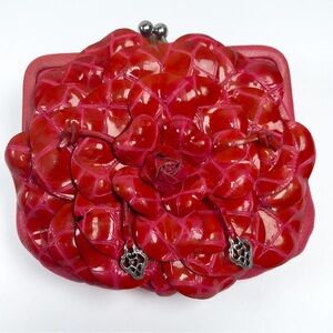 Brighton Roselie Coin Purse 3D Leather Flower Rosette with Silver Chain Strap